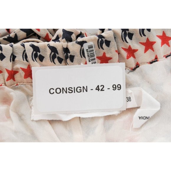 Isabell Marant Etoile Star Bird Print Mel Shorts Size 38 Cream Red Silk - Picture 11 of 11